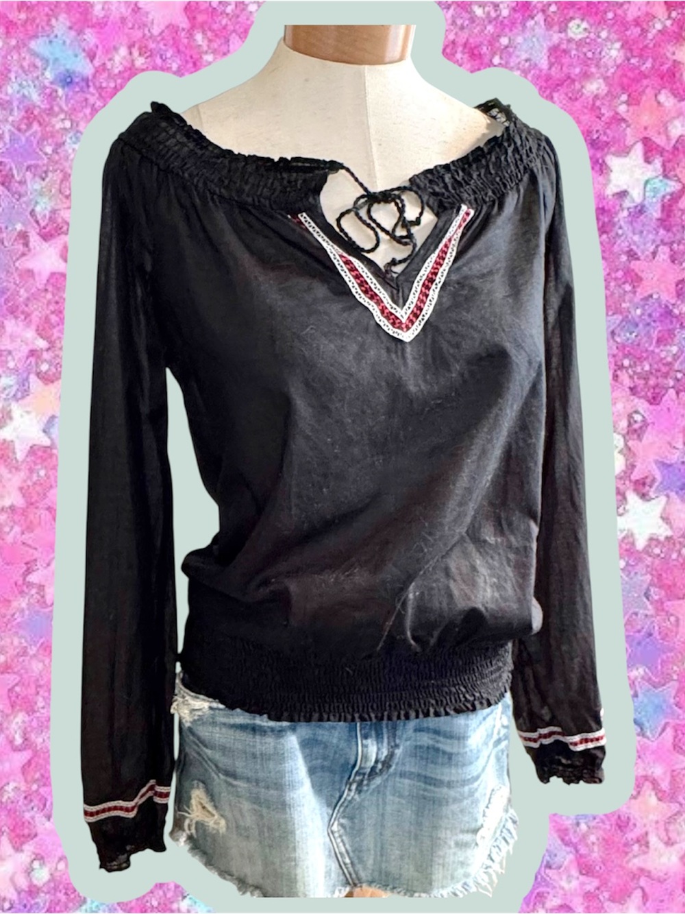 Miley Cyrus bcbg max azria peasant blouse M L
Hippie shirt 60s 70s collab top